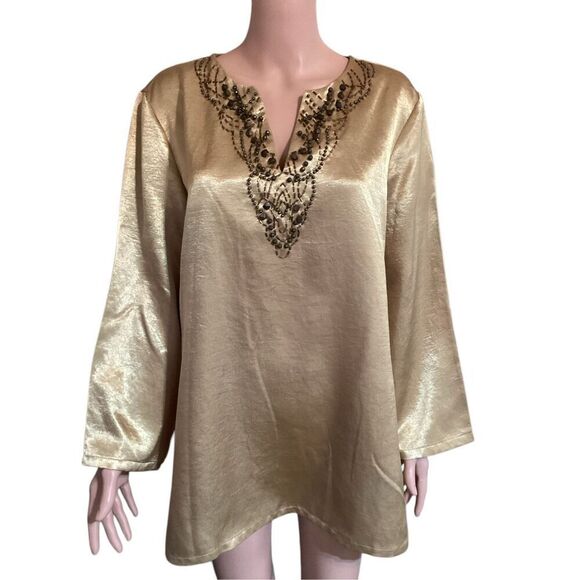 Gold Beaded Neck Tunic Top XL - Picture 1 of 9